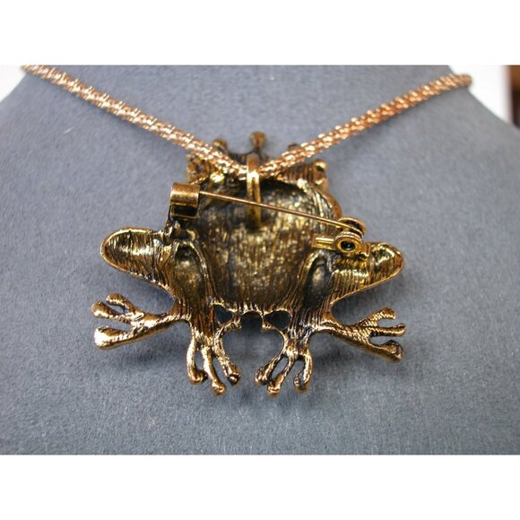 Vintage Betsey Johnson Gold-Tone Frog Necklace & Brooch Combo With Rhinestones & - Picture 2 of 3